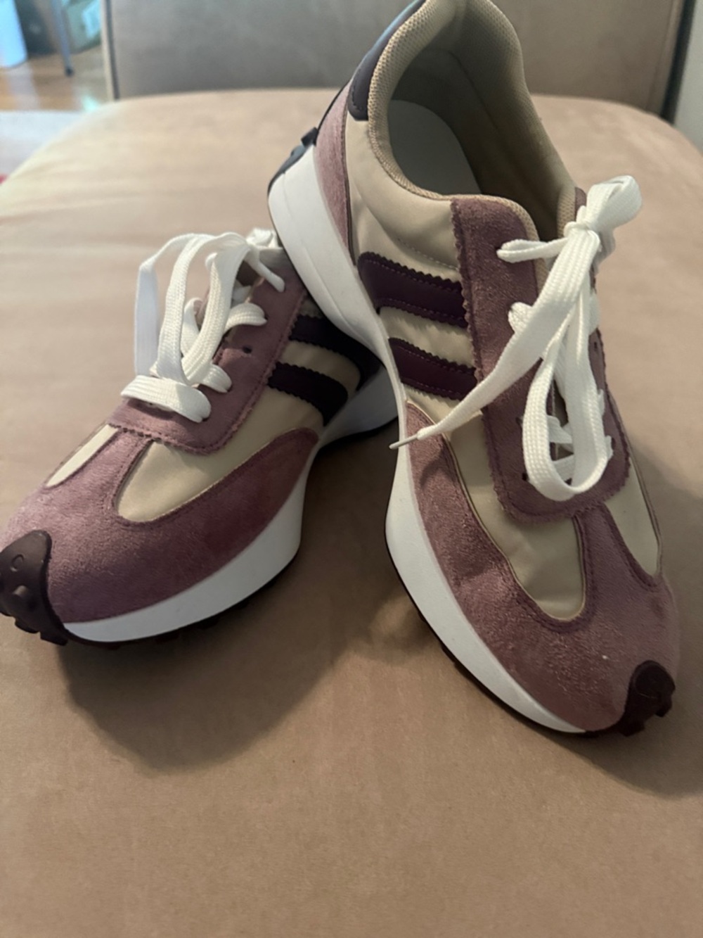 Womens Athletic Sneakers in Mauve and Cream